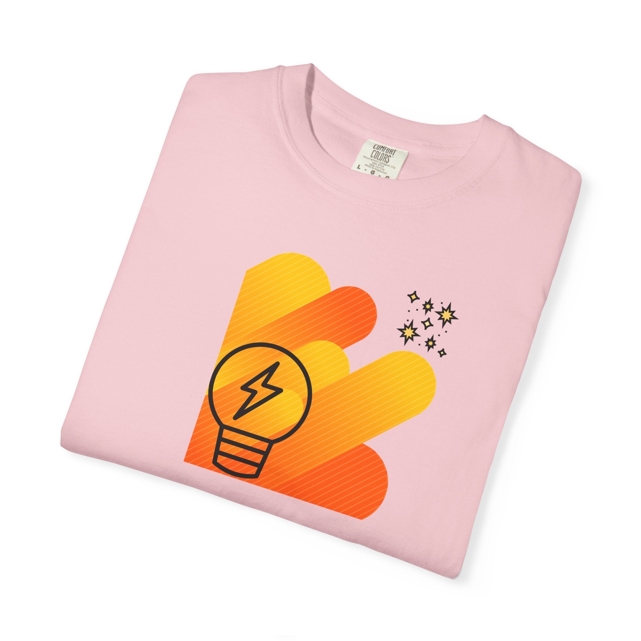 Idea Spark T-Shirt — Retro Orange Lightbulb Graphic Tee