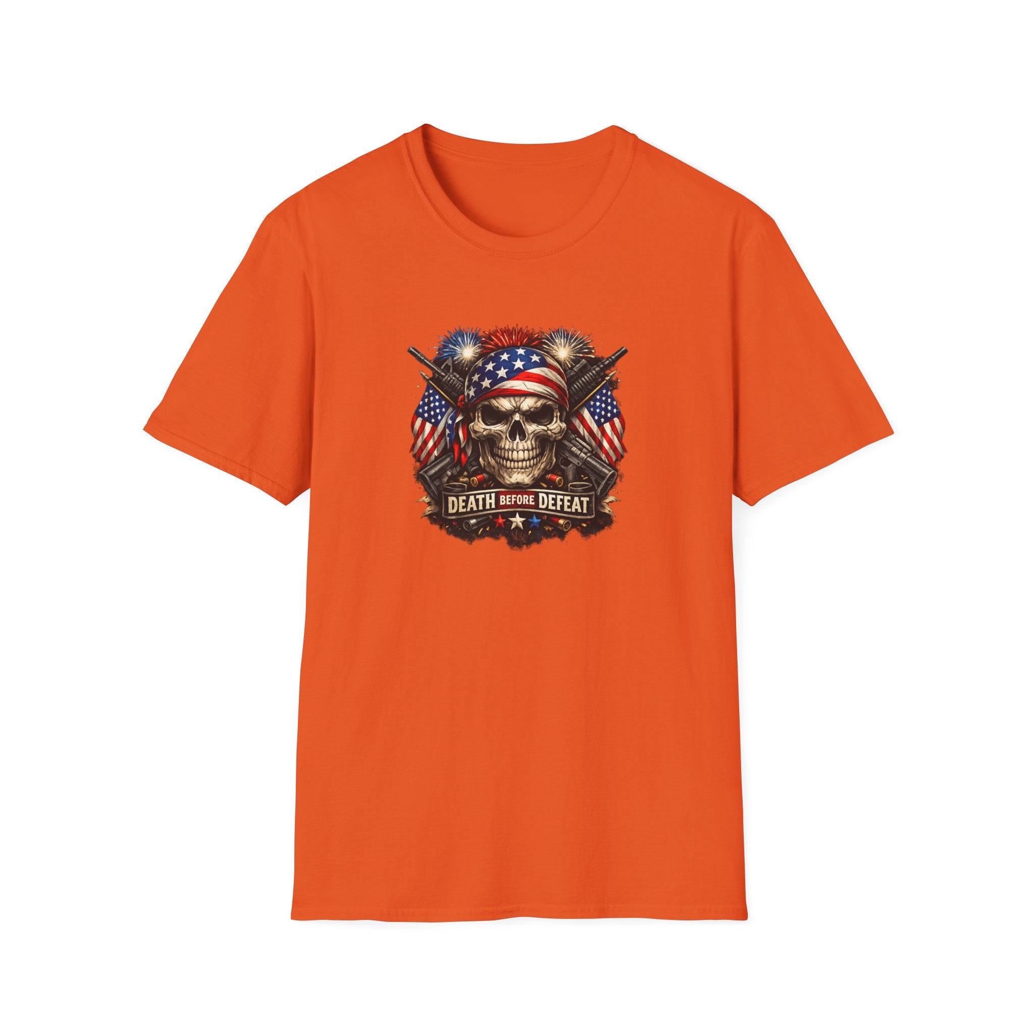 Patriotic Skull Tee "Death Before Defeat" - American Flag Military Graphic T-Shirt