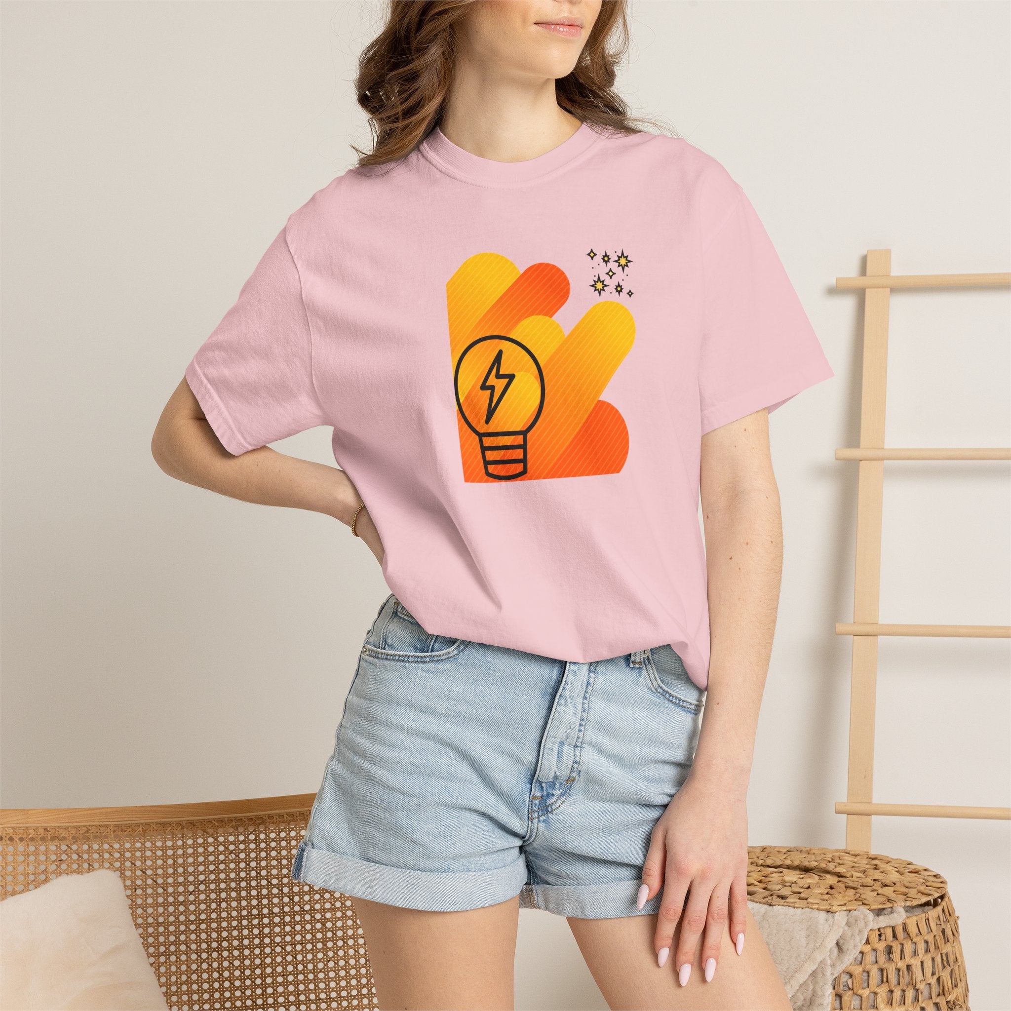 Idea Spark T-Shirt — Retro Orange Lightbulb Graphic Tee