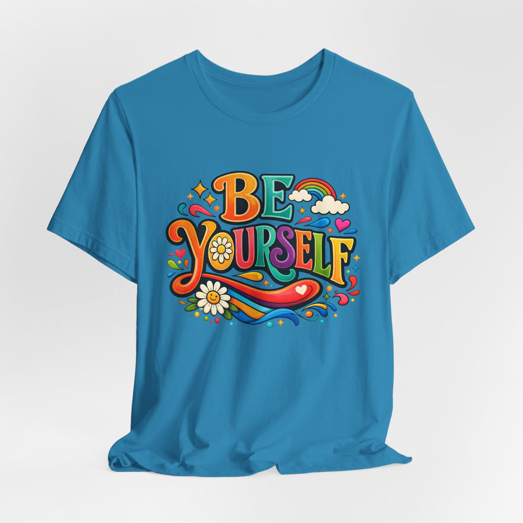 Be Yourself Retro Graphic Tee – Positive Rainbow Floral T‑Shirt
