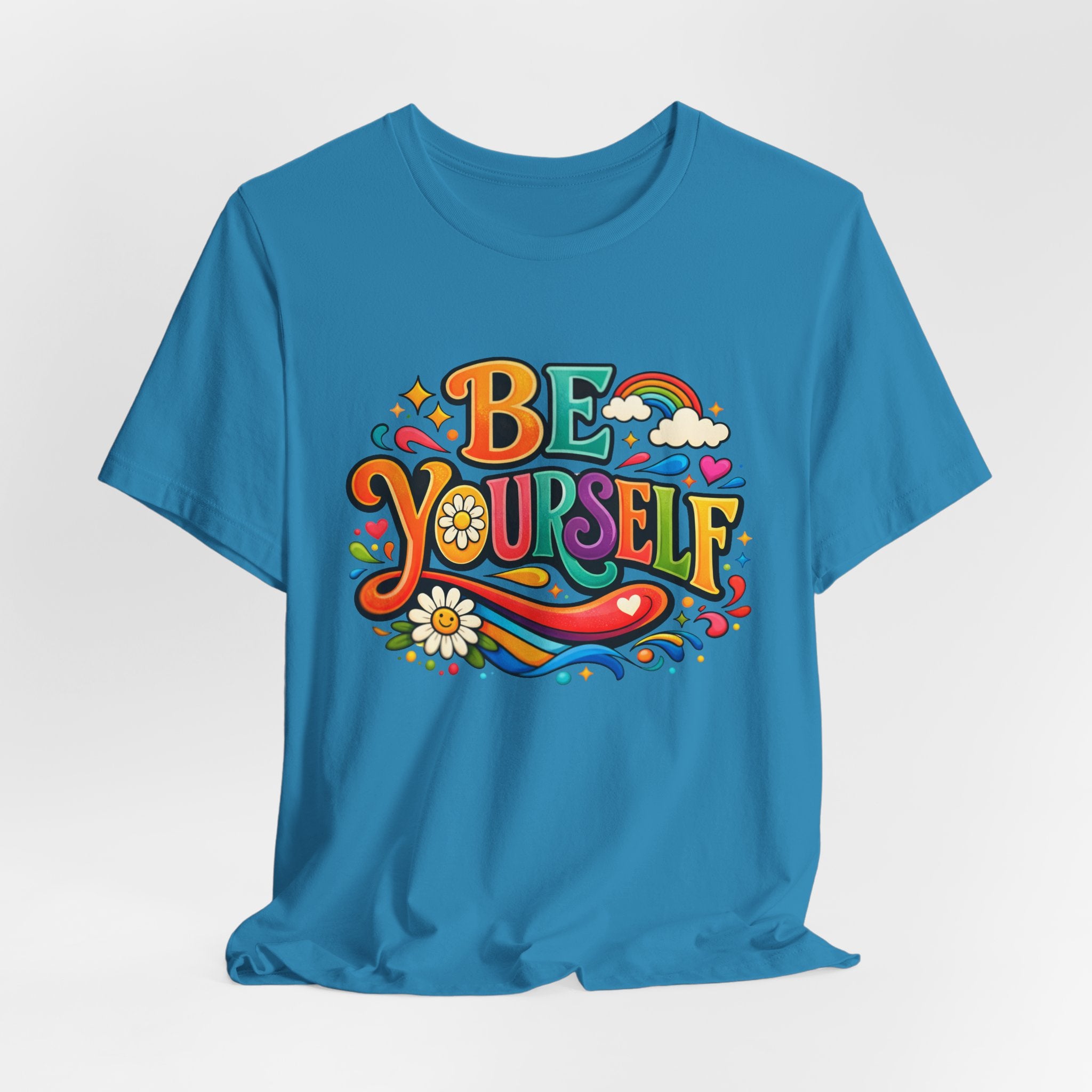 Be Yourself Retro Graphic Tee – Positive Rainbow Floral T‑Shirt