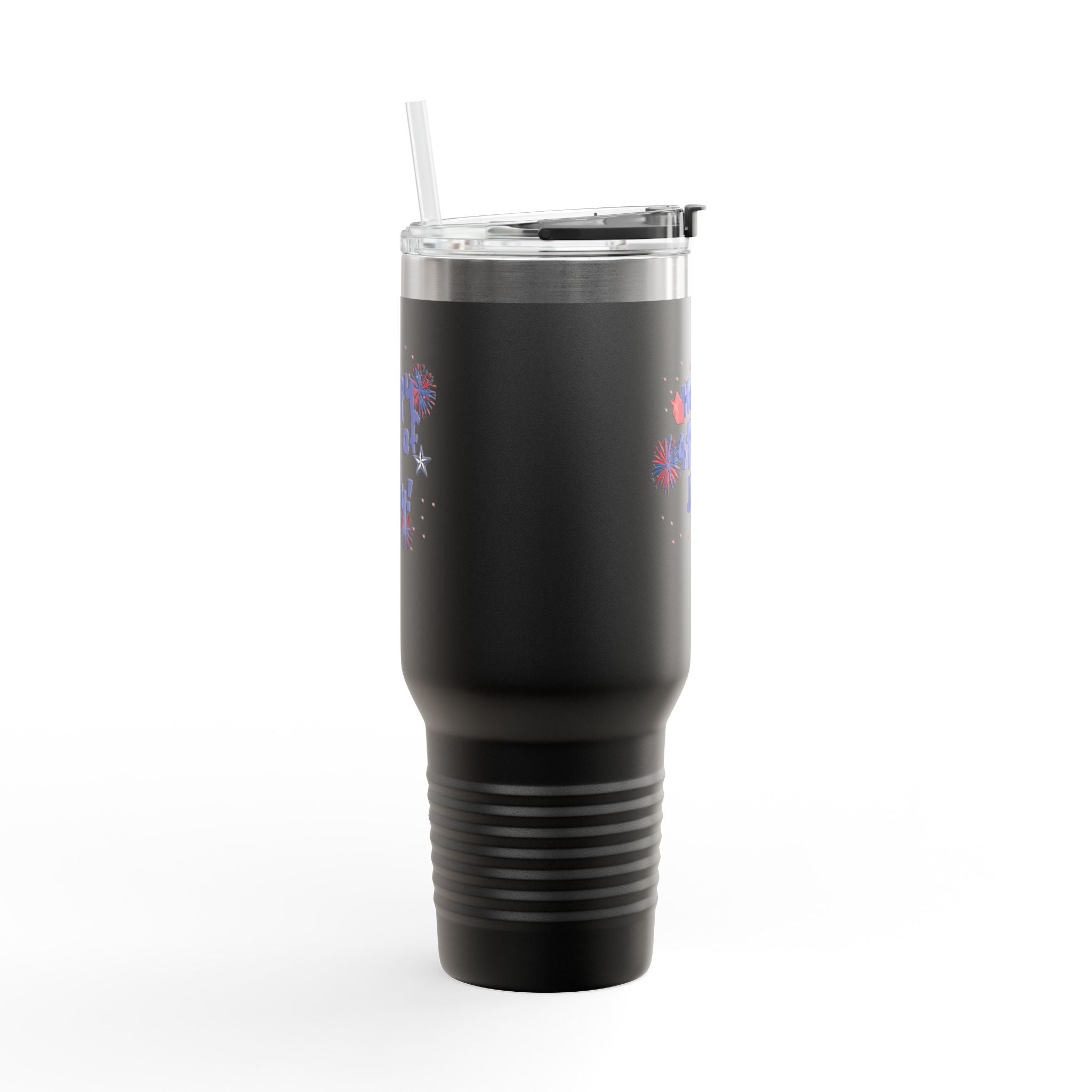 40oz Insulated Travel Mug — "Happy 4th of July" Patriotic Fireworks Design