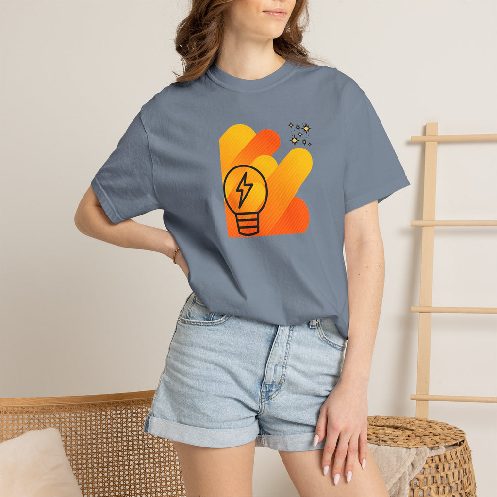 Idea Spark T-Shirt — Retro Orange Lightbulb Graphic Tee