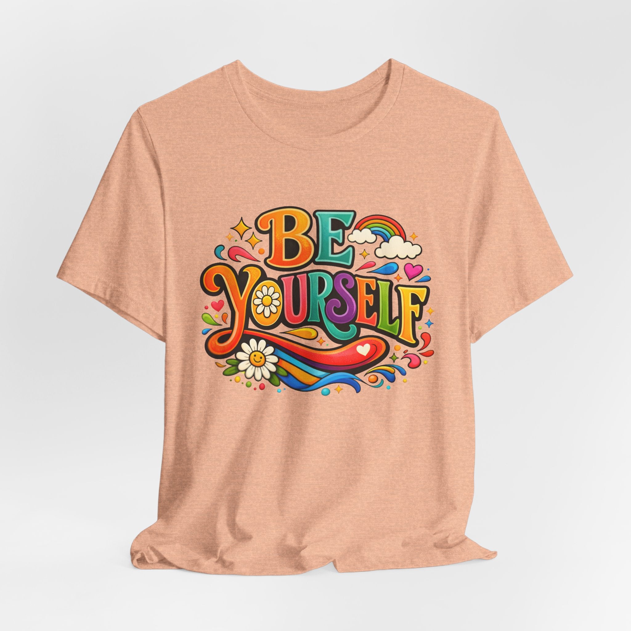 Be Yourself Retro Graphic Tee – Positive Rainbow Floral T‑Shirt