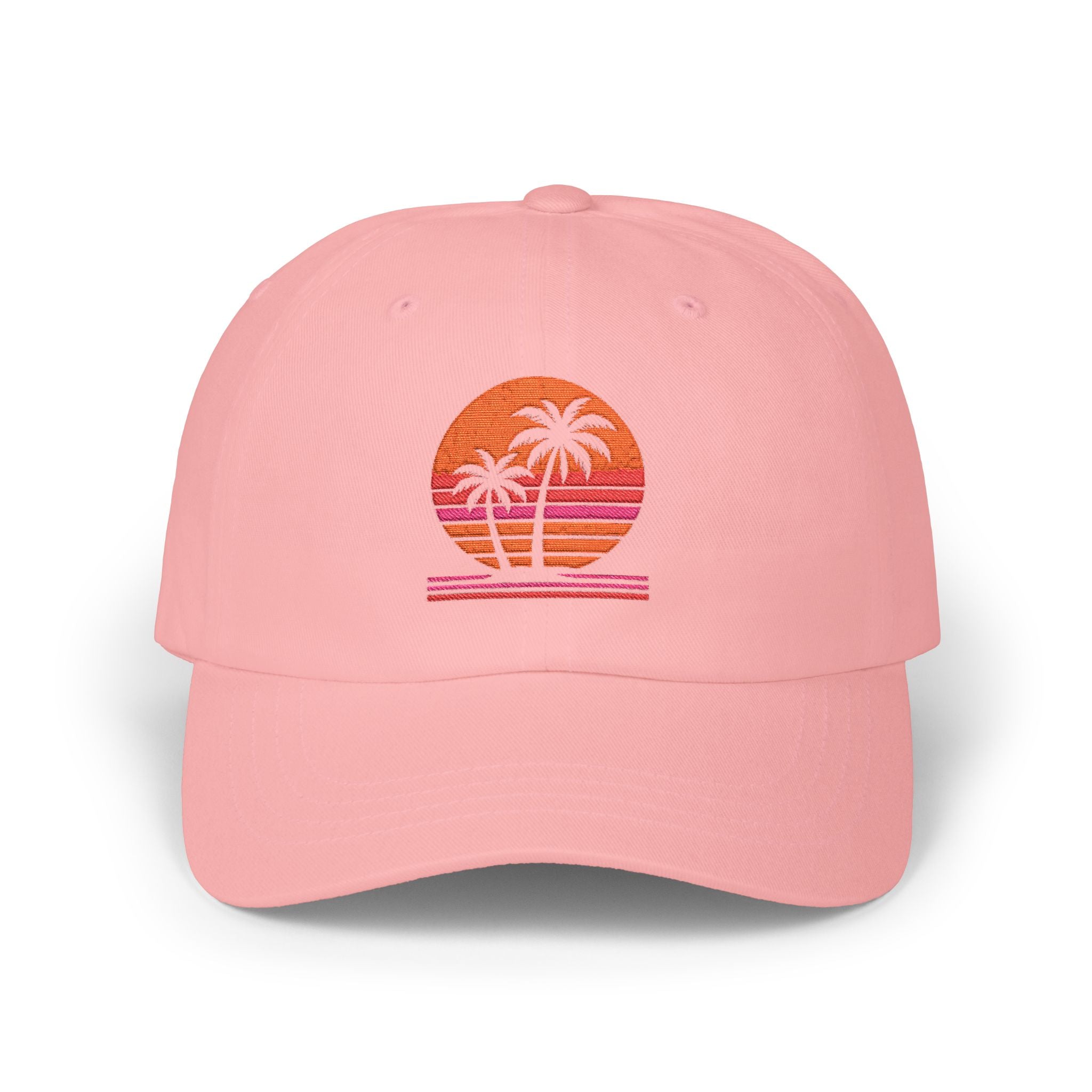 Dad Cap — Retro Sunset Palm Tree Embroidered Hat