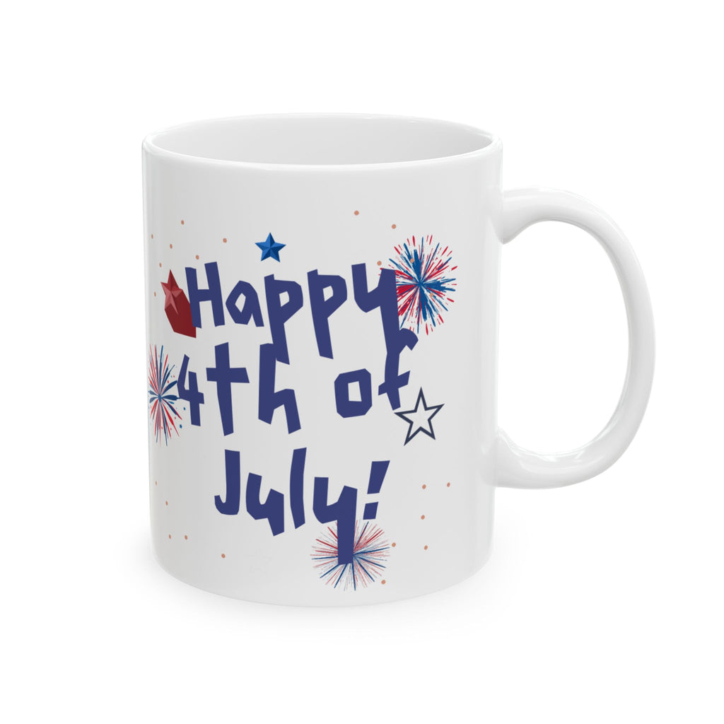 4th of July Fireworks Ceramic Mug — "Happy 4th of July!" Patriotic Coffee Cup (11oz & 15oz)