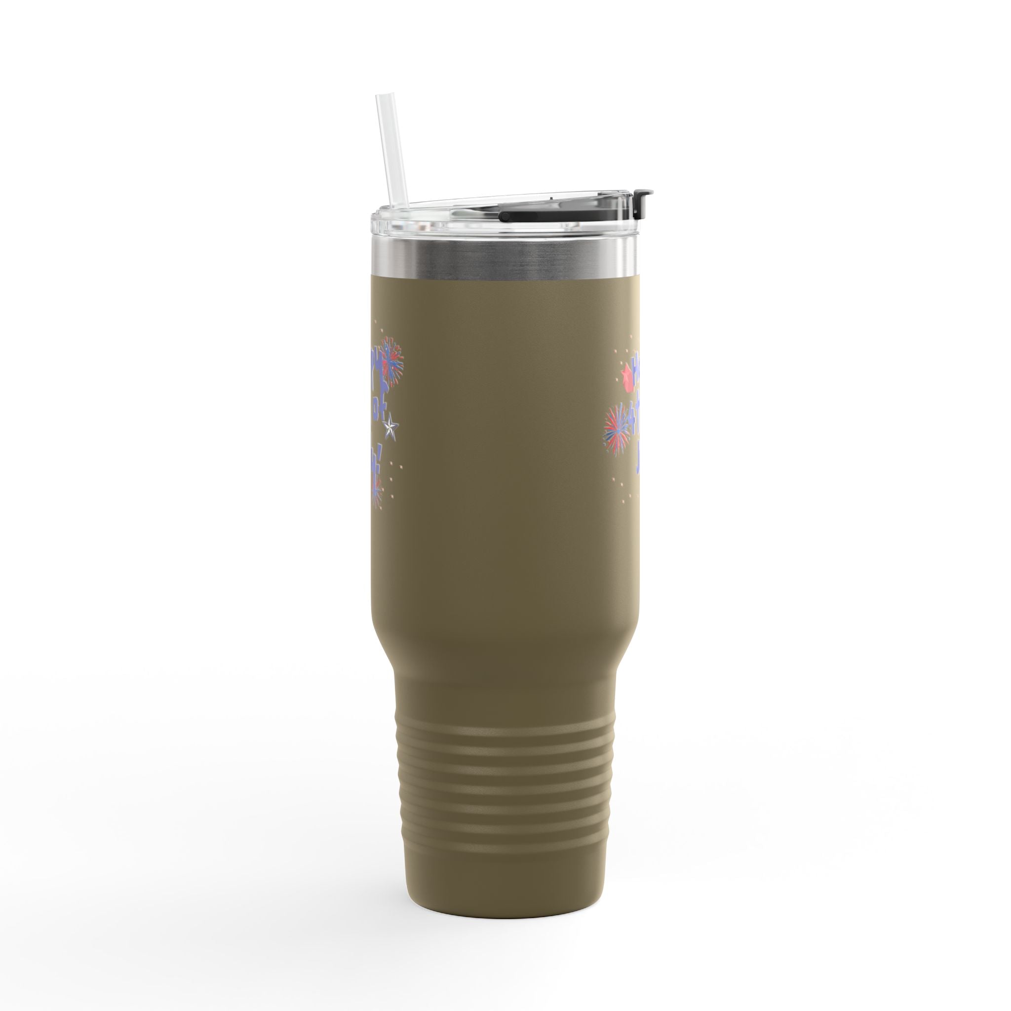 40oz Insulated Travel Mug — "Happy 4th of July" Patriotic Fireworks Design