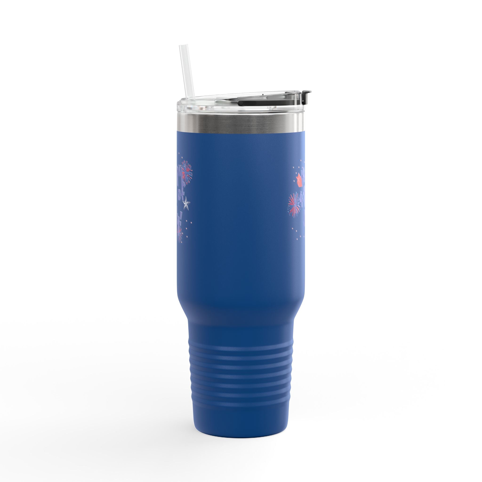 40oz Insulated Travel Mug — "Happy 4th of July" Patriotic Fireworks Design