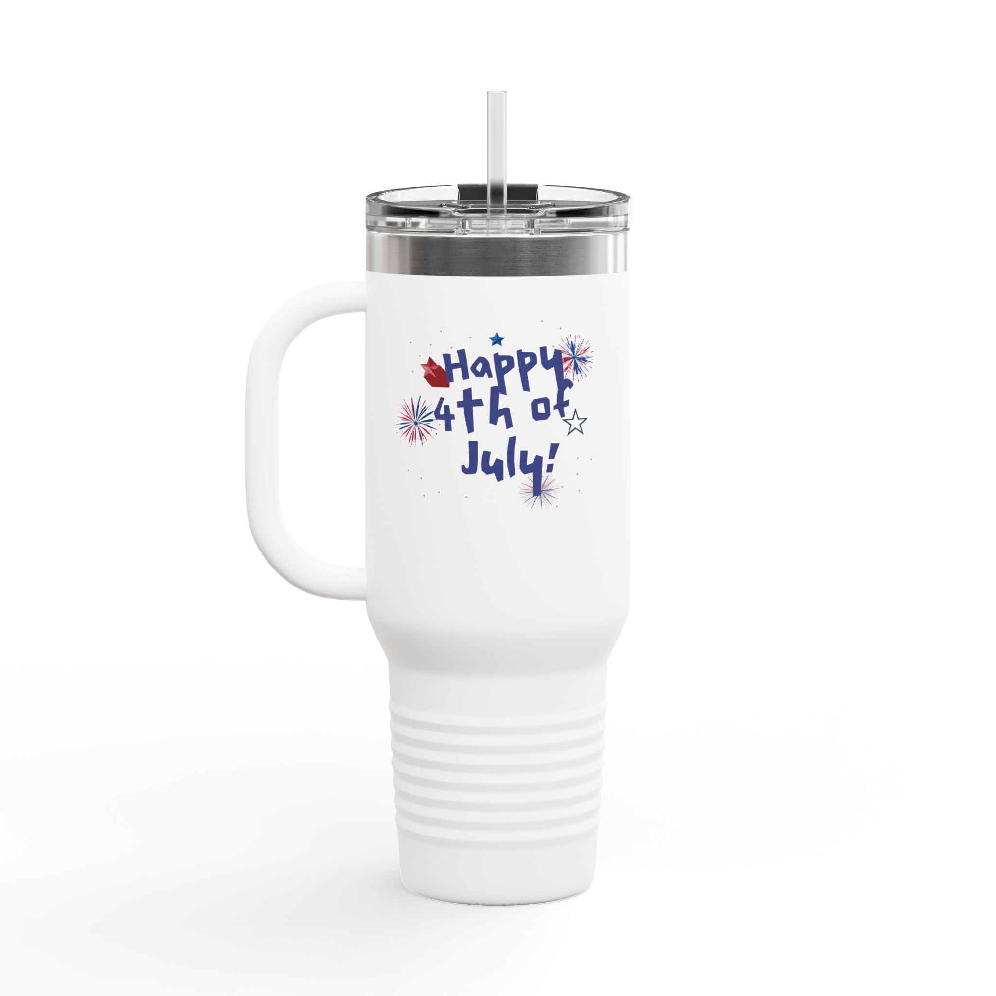 40oz Insulated Travel Mug — "Happy 4th of July" Patriotic Fireworks Design