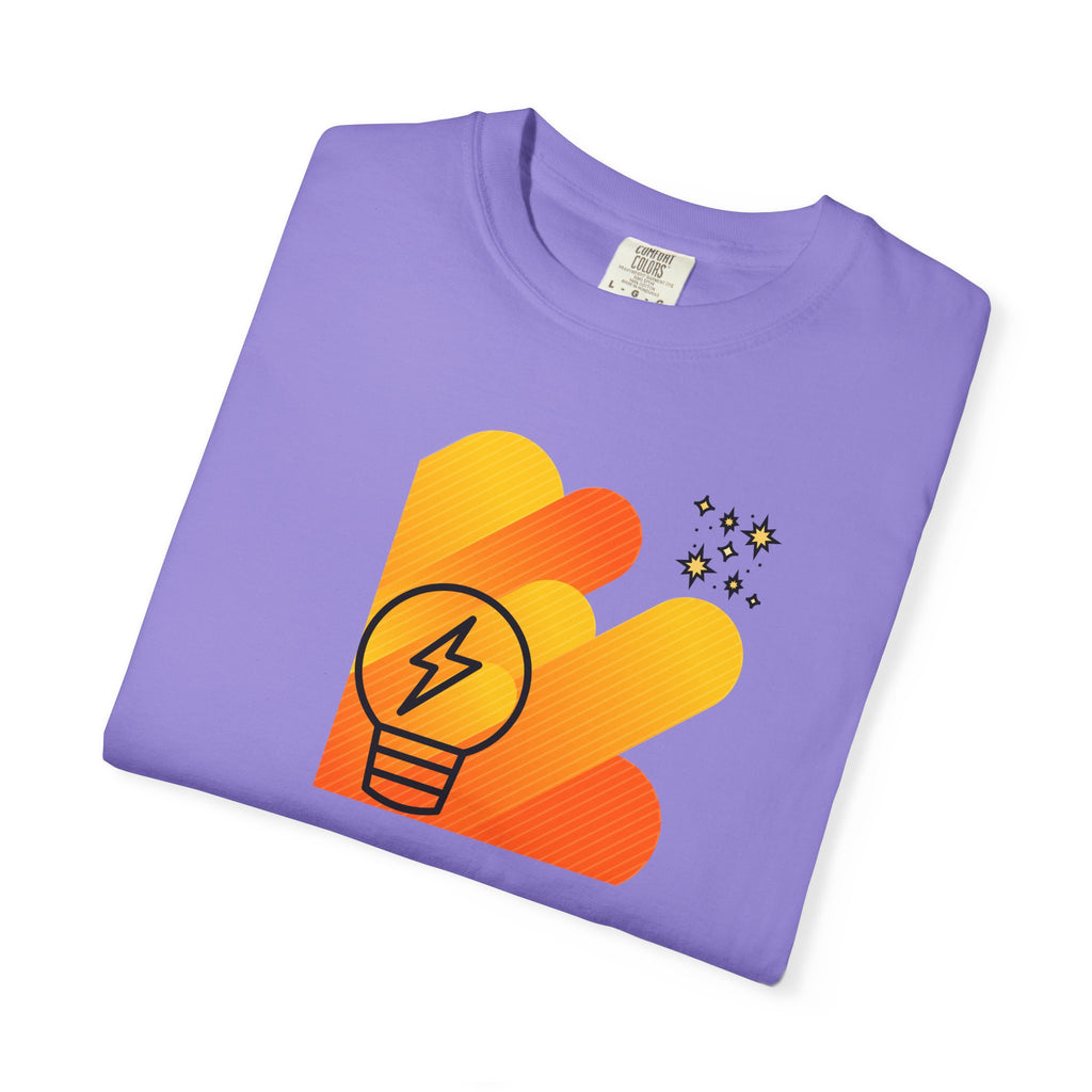 Idea Spark T-Shirt — Retro Orange Lightbulb Graphic Tee