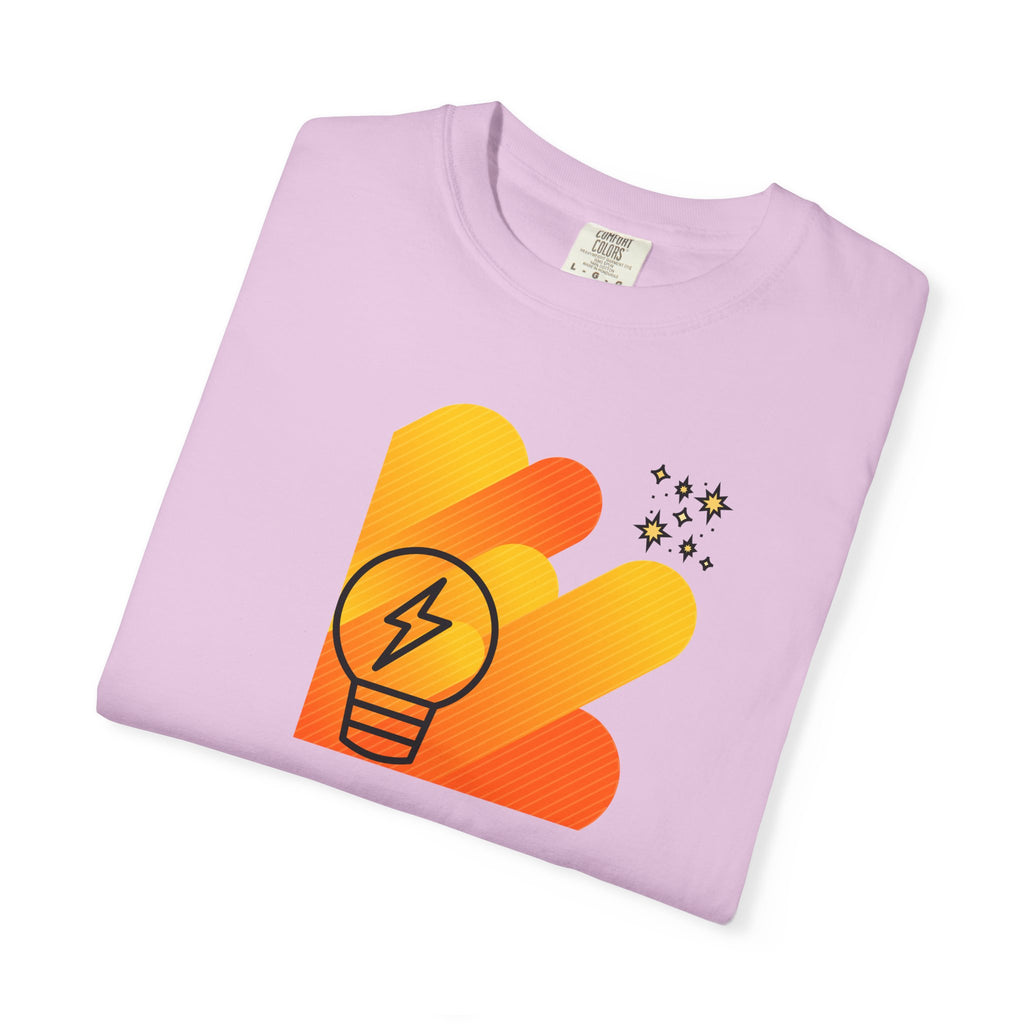 Idea Spark T-Shirt — Retro Orange Lightbulb Graphic Tee