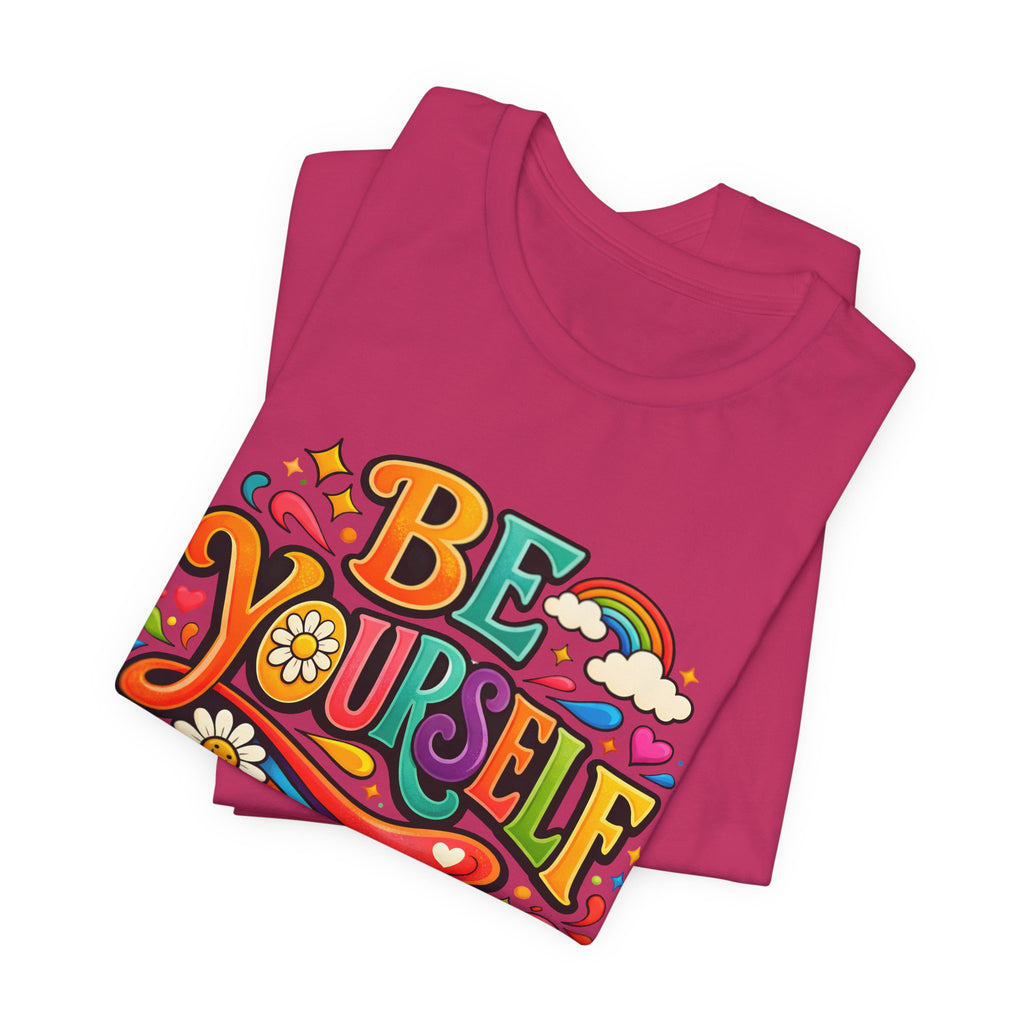 Be Yourself Retro Graphic Tee – Positive Rainbow Floral T‑Shirt