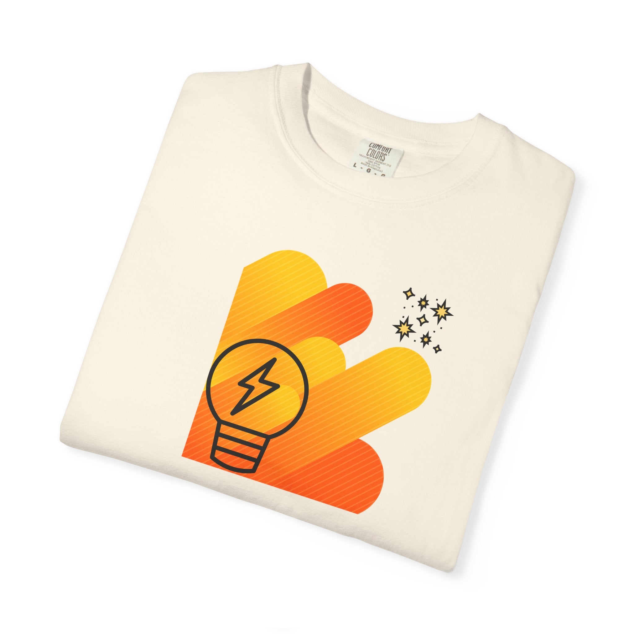 Idea Spark T-Shirt — Retro Orange Lightbulb Graphic Tee